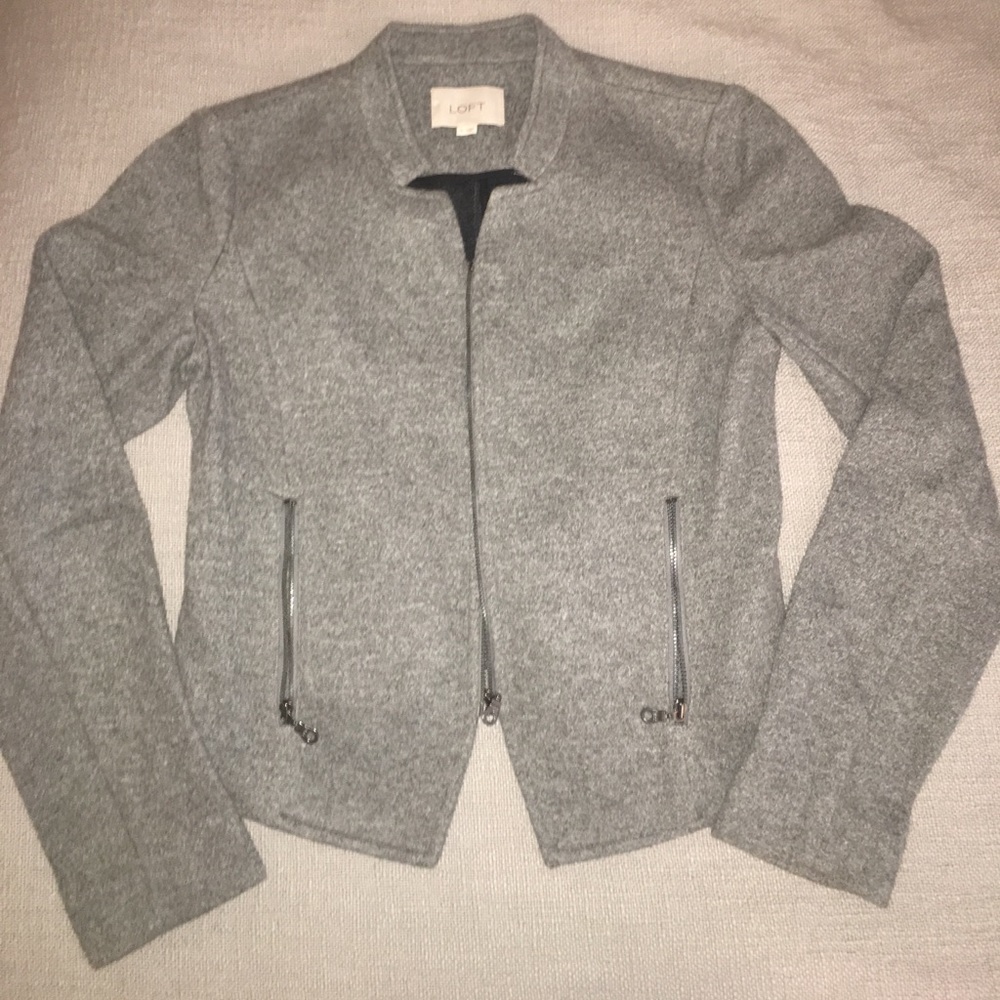 Grey Fleece-y Jacket with Notched Collar